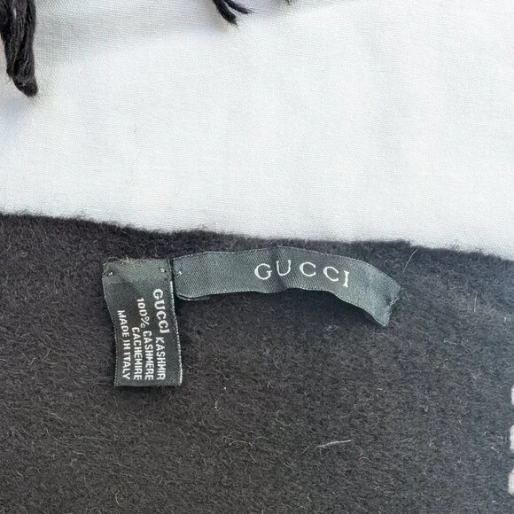 Gucci Authentic Scarf Black 100% Cashmere Unisex Scarf Made in Italy. - Picture 6 of 8